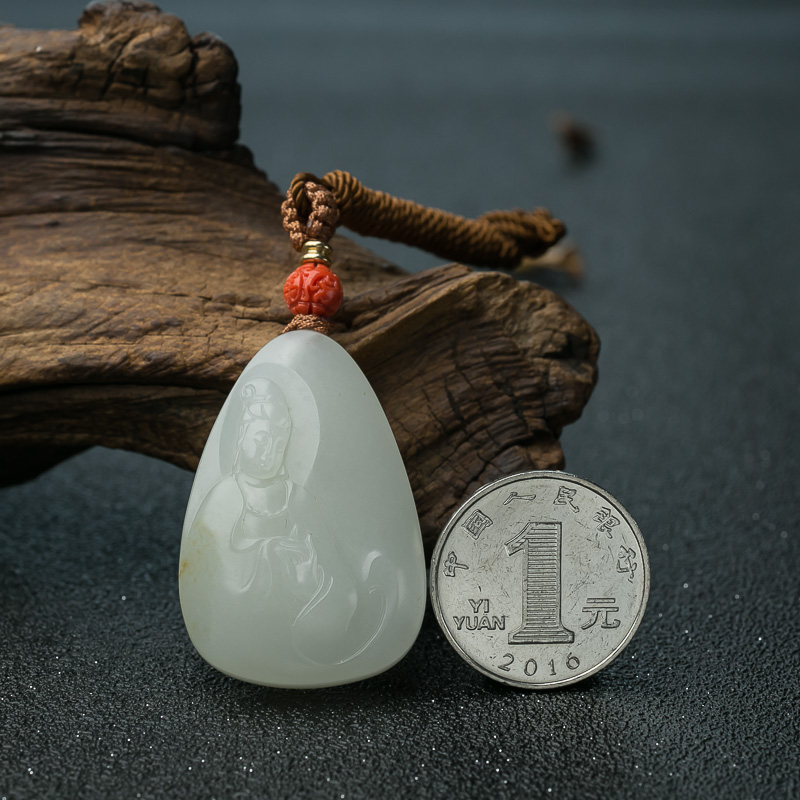 天然和田玉观音吊坠-红掌柜