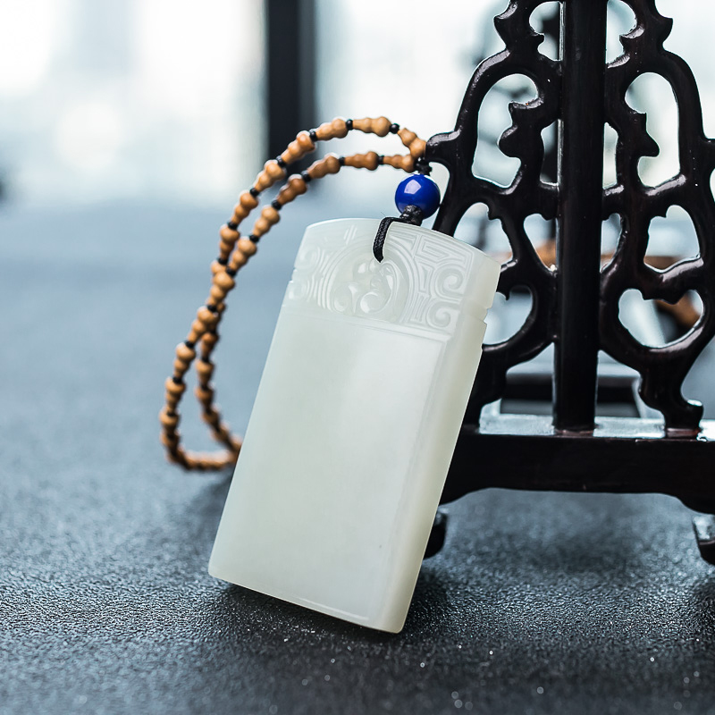 和田白玉无事牌吊坠-红掌柜