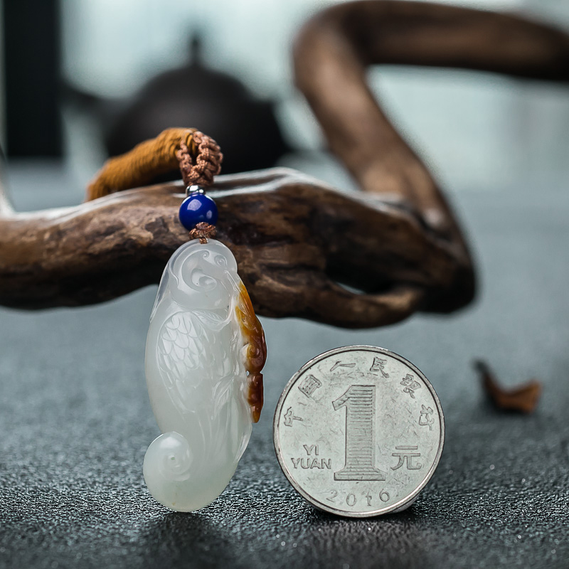 籽料俏色和田玉鹅如意挂坠-红掌柜