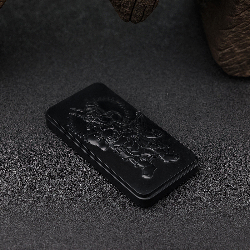 天然和田墨玉山料黄忠吊坠-红掌柜