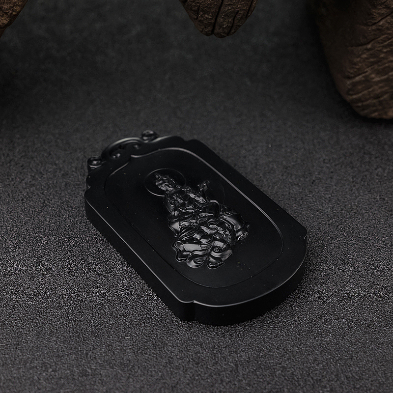 天然和田墨玉山料普贤菩萨吊坠-红掌柜