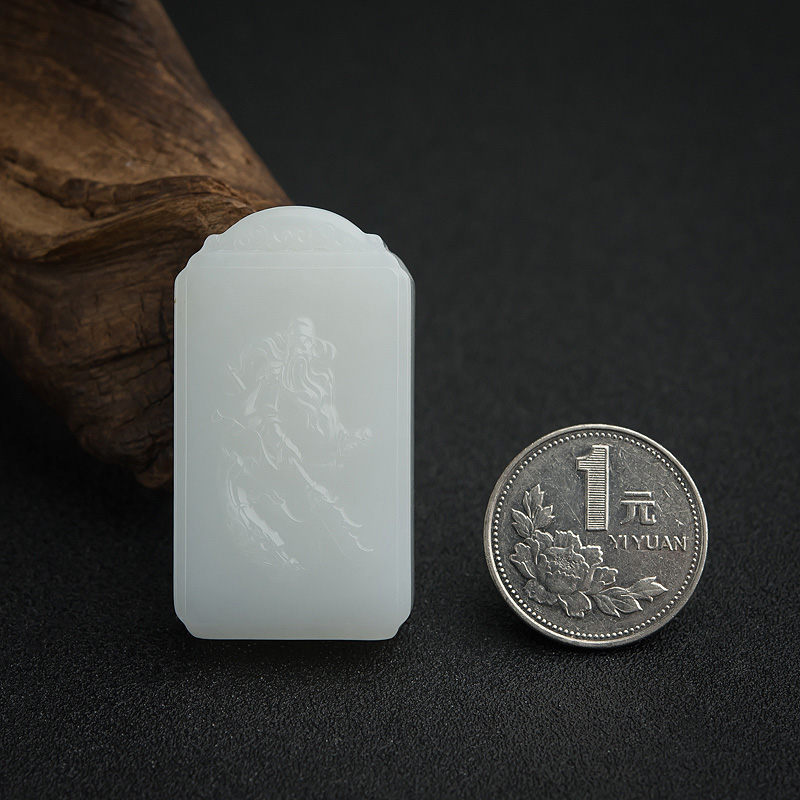 俄料天然白玉关公吊坠-红掌柜