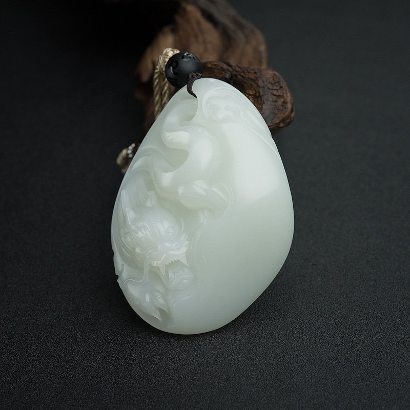 天然俄料白玉山料龙手把件-红掌柜