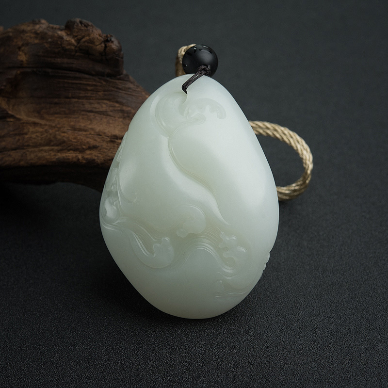 天然俄料山料白玉龙手把件-红掌柜