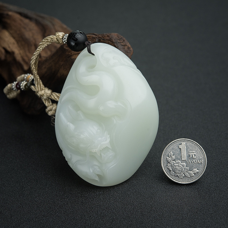 俄料山料白玉龙手把件-红掌柜