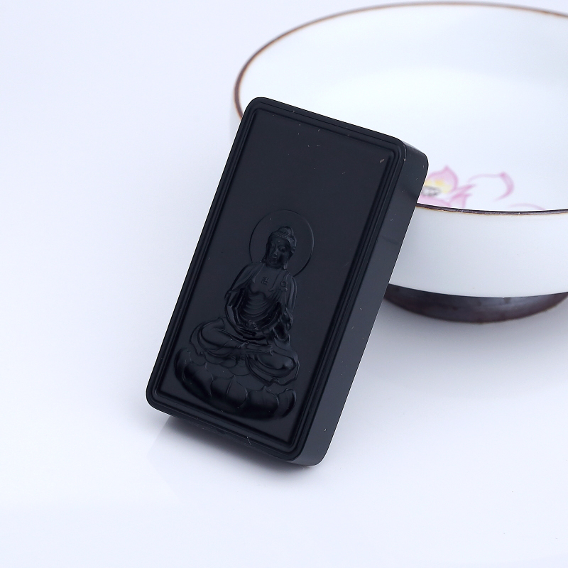 天然和田墨玉山料大日如来吊坠-红掌柜