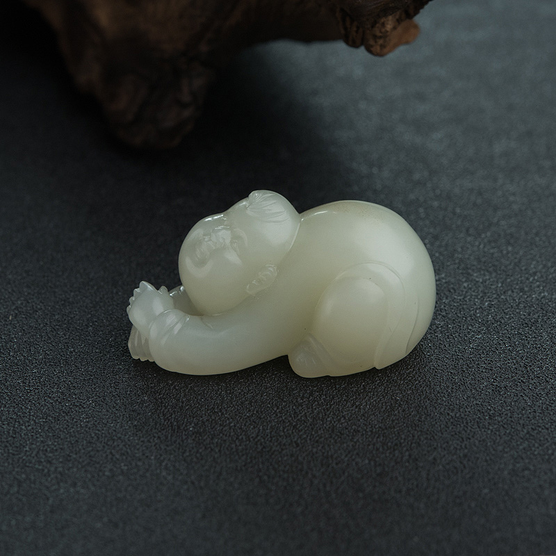 山料和田青白玉童子吊坠-红掌柜