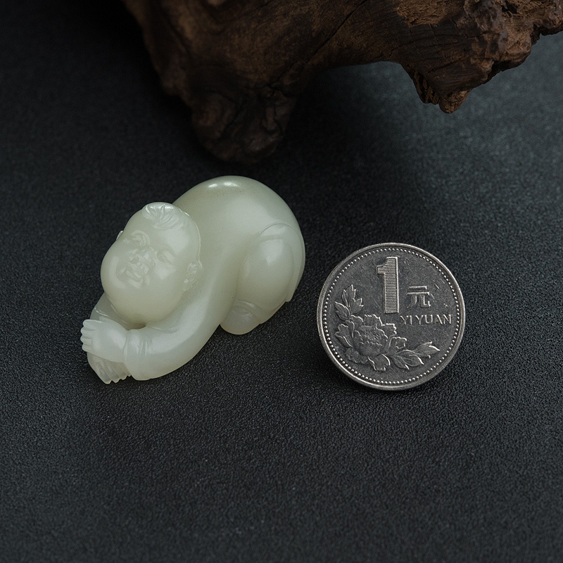 和田青白玉童子吊坠-红掌柜