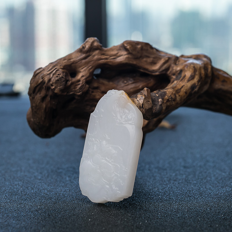 和田白玉关公吊坠-红掌柜