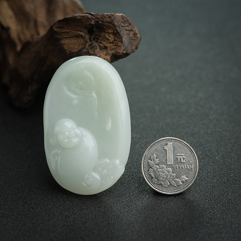 天然和田玉福在眼前挂坠-红掌柜