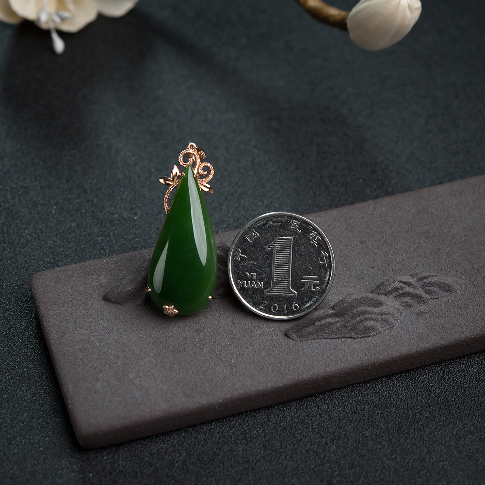天然和田碧玉水滴吊坠-红掌柜