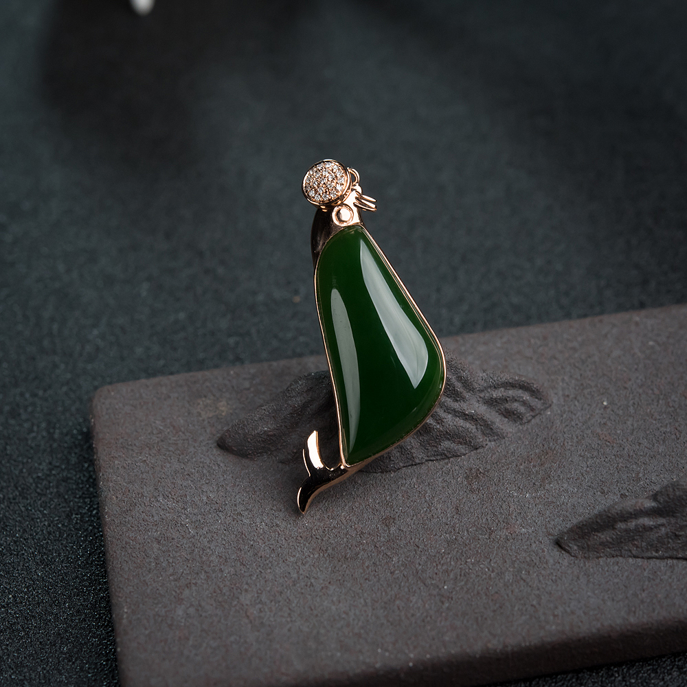 山料和田碧玉随形挂坠-红掌柜