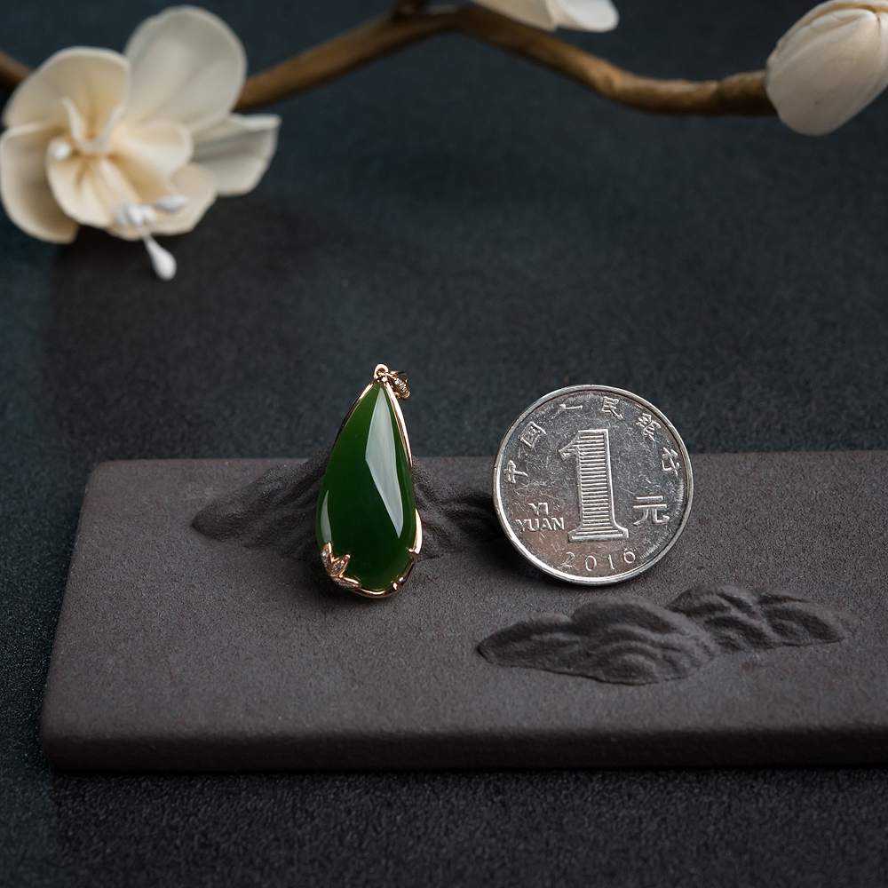 天然和田碧玉水滴吊坠-红掌柜