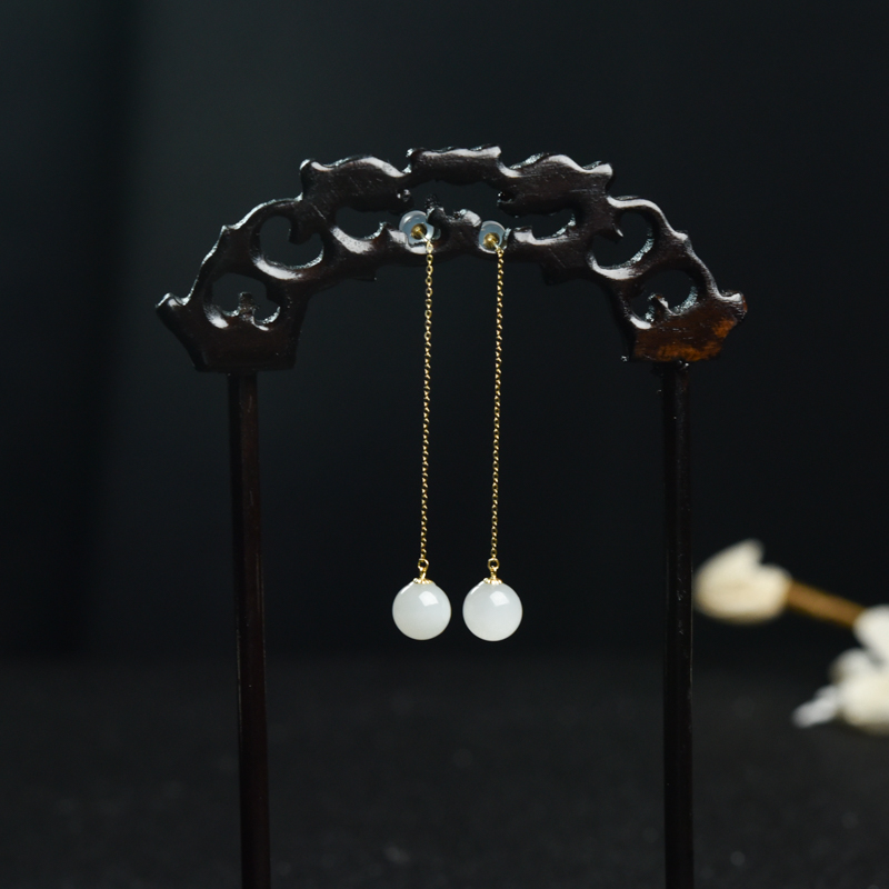 18K山料和田白玉吊坠/耳坠两件套-红掌柜