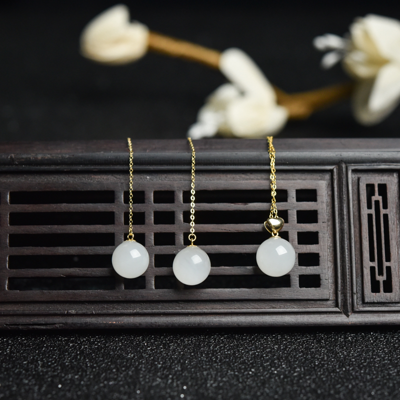 18K金镶和田白玉吊坠/耳坠两件套-红掌柜