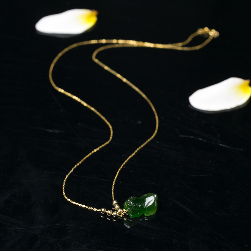 18K金镶山料和田碧玉貔貅项链-红掌柜