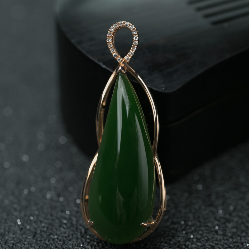 天然和田碧玉水滴吊坠-红掌柜