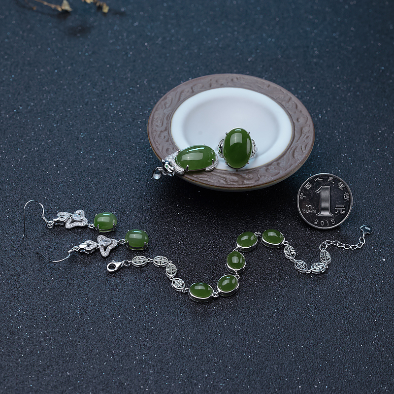 银镶山料和田碧玉手链-红掌柜