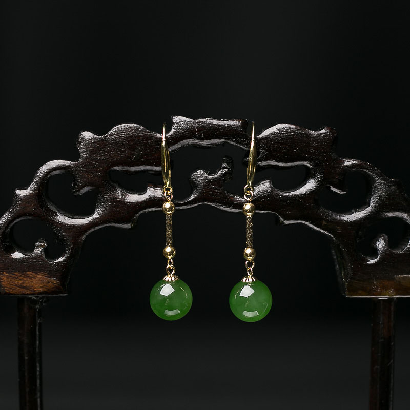 18K山料和田碧玉耳坠-红掌柜