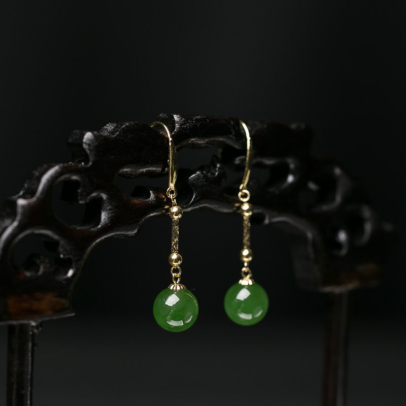 山料和田碧玉耳坠-红掌柜