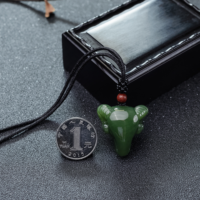 俄料和田碧玉羊头吊坠-红掌柜