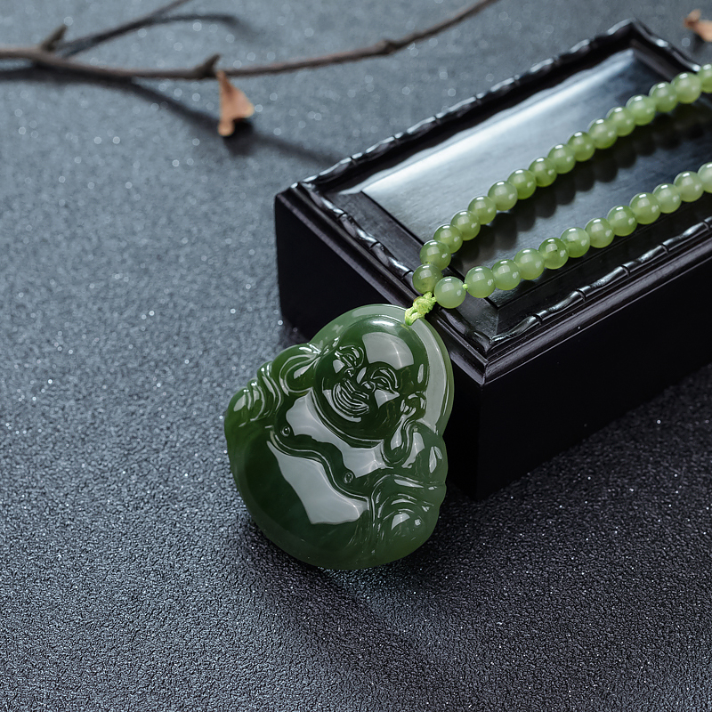 和田碧玉弥勒佛项链-红掌柜