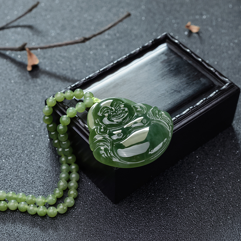 山料和田碧玉弥勒佛吊坠-红掌柜