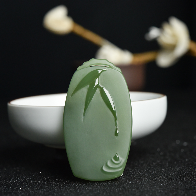 山料和田碧玉竹叶吊坠-红掌柜