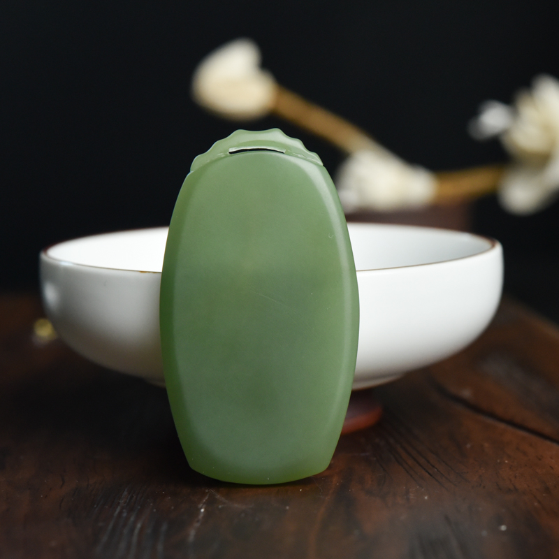 天然和田碧玉竹叶吊坠-红掌柜