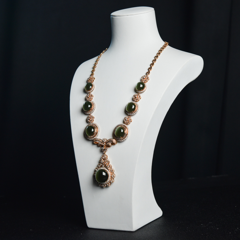 金镶钻山料猫眼和田碧玉项链-红掌柜
