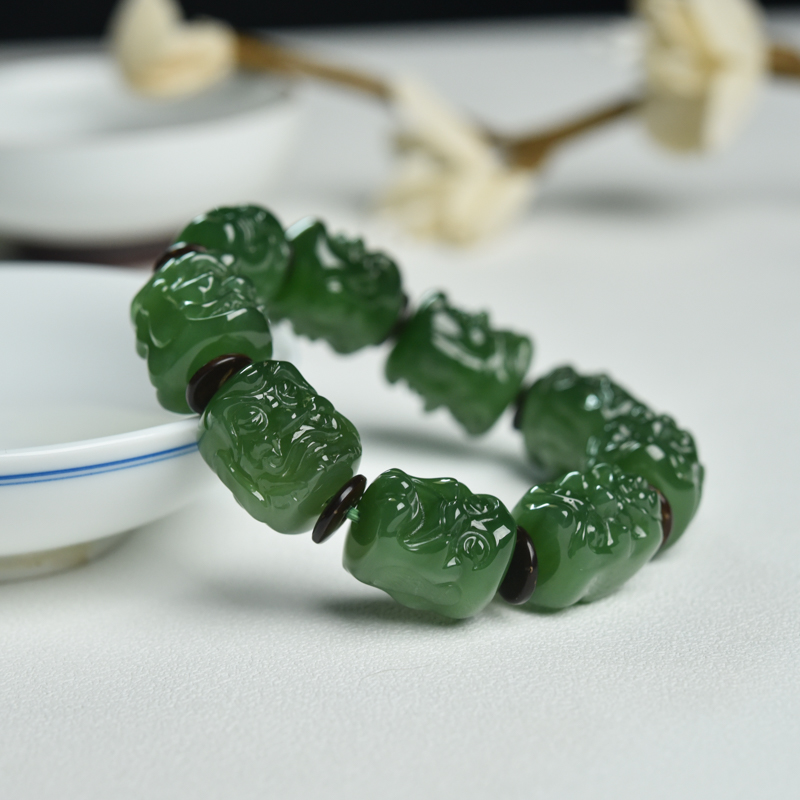  和田碧玉罗汉头单圈手串-红掌柜