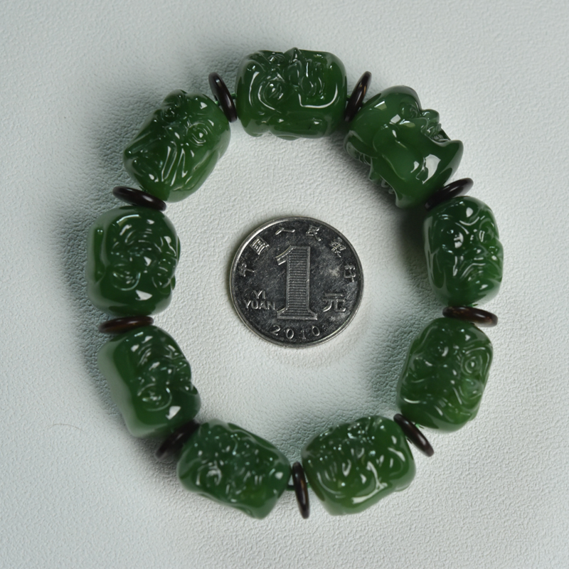 俄罗斯和田玉罗汉头手串-红掌柜