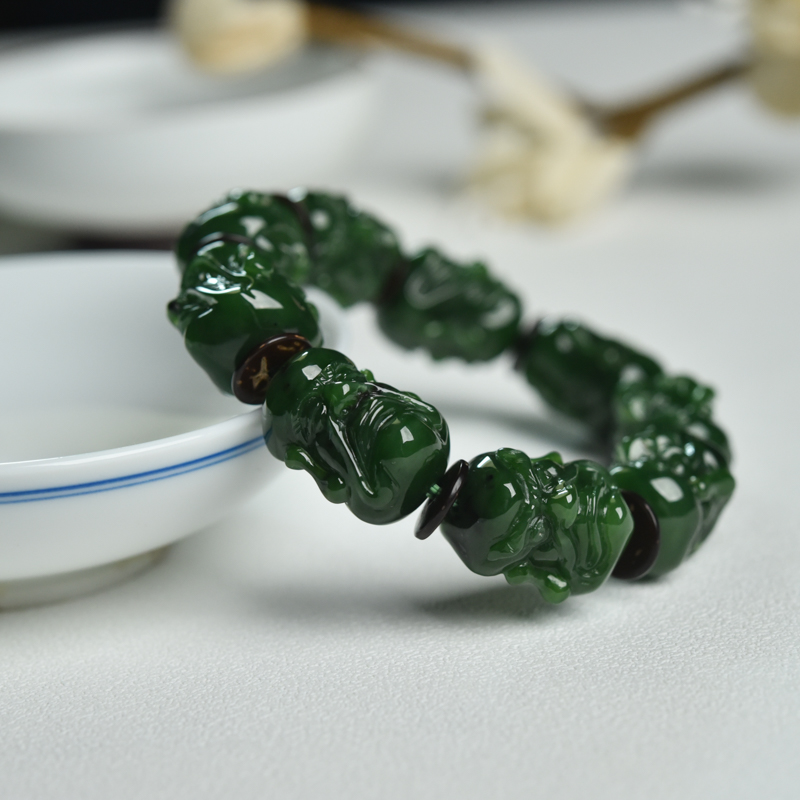 和田碧玉罗汉头单圈手串-红掌柜