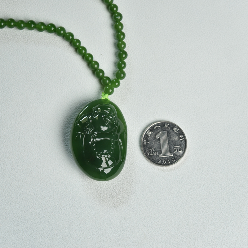 俄罗斯天然和田玉福在眼前项链-红掌柜