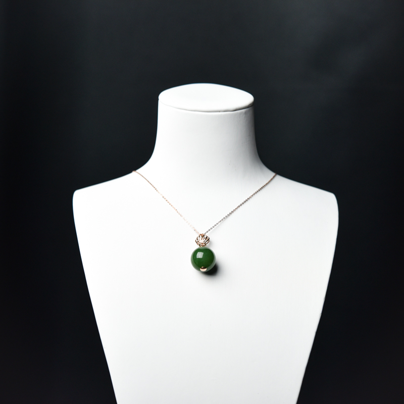 和田碧玉圆珠项链-红掌柜