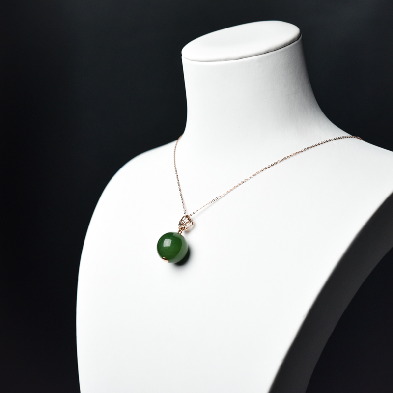 天然和田碧玉圆珠项链-红掌柜