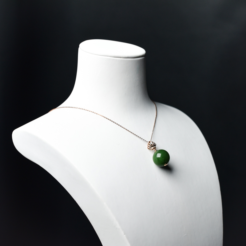 天然山料和田碧玉圆珠项链-红掌柜
