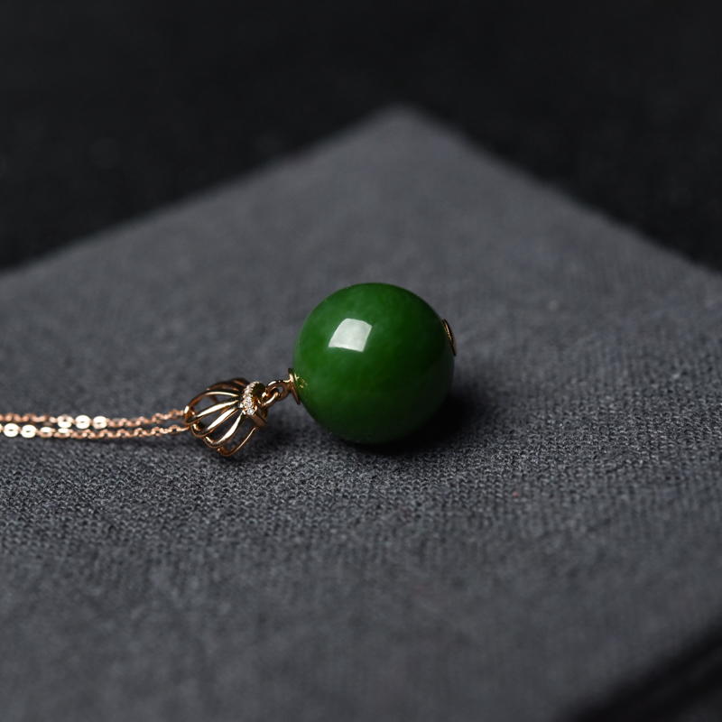 金镶15.5mm山料和田碧玉圆珠项链-红掌柜