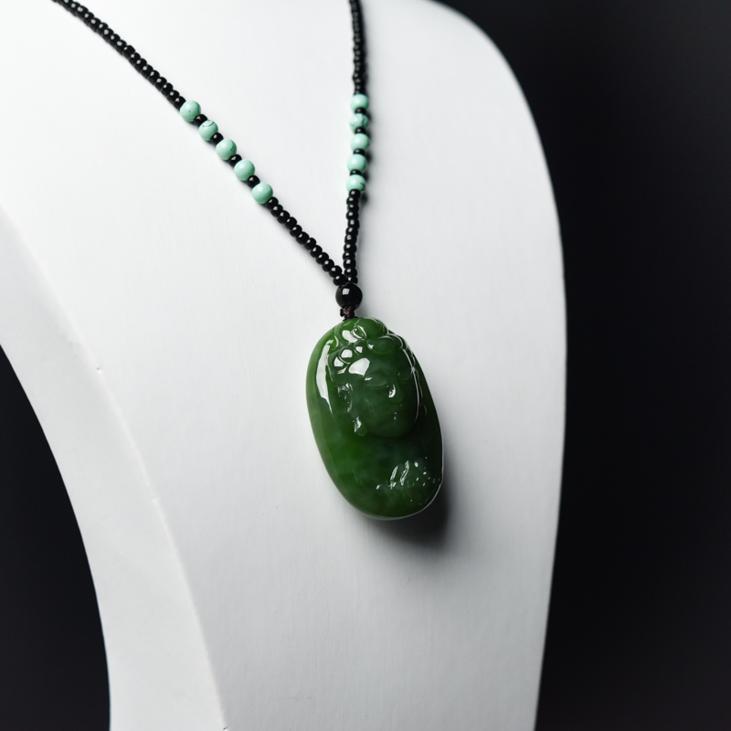 山料俄罗斯和田碧玉观音吊坠-红掌柜