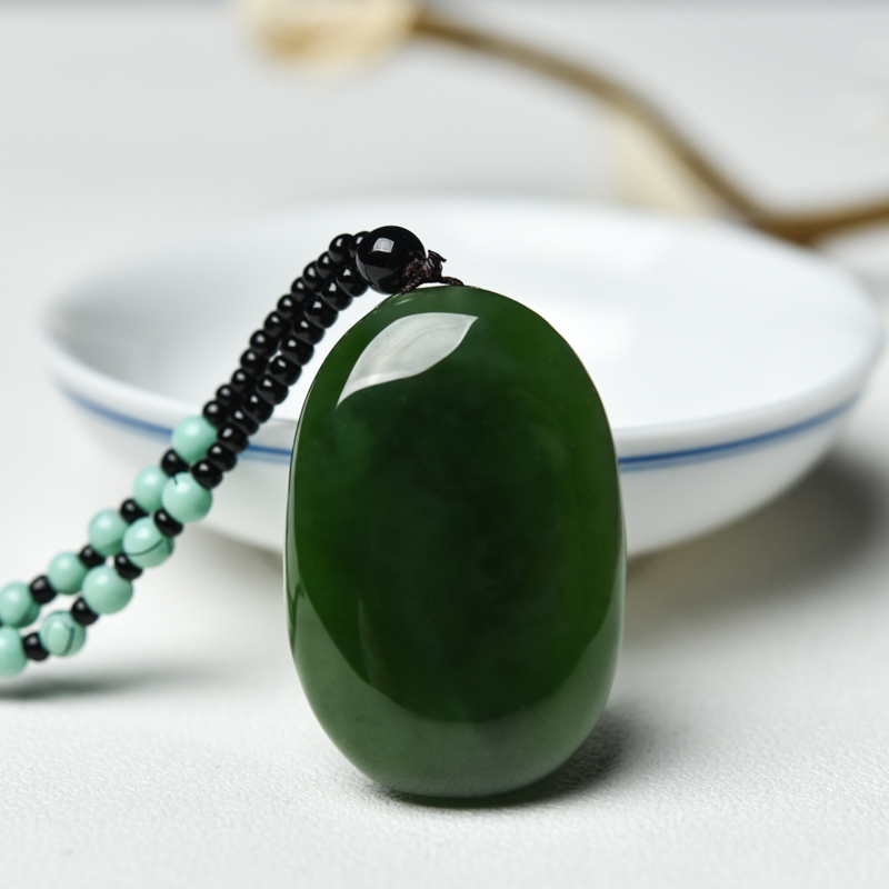 俄罗斯山料和田碧玉观音吊坠-红掌柜