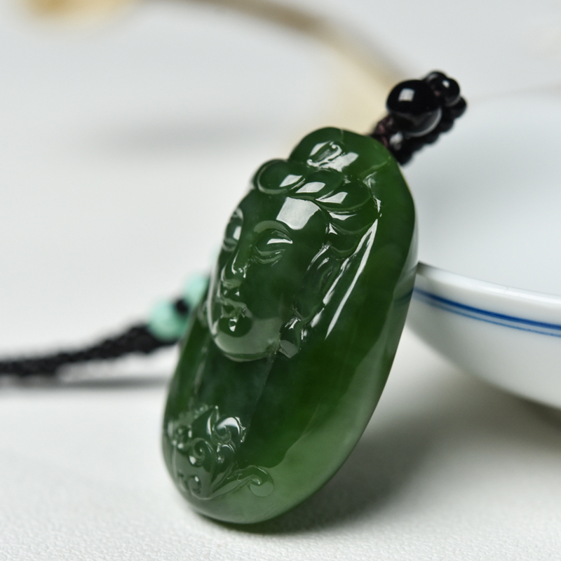 天然山料和田碧玉观音吊坠-红掌柜