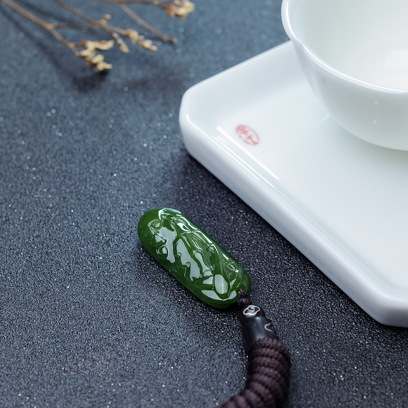 天然山料和田碧玉节节高升吊坠-红掌柜