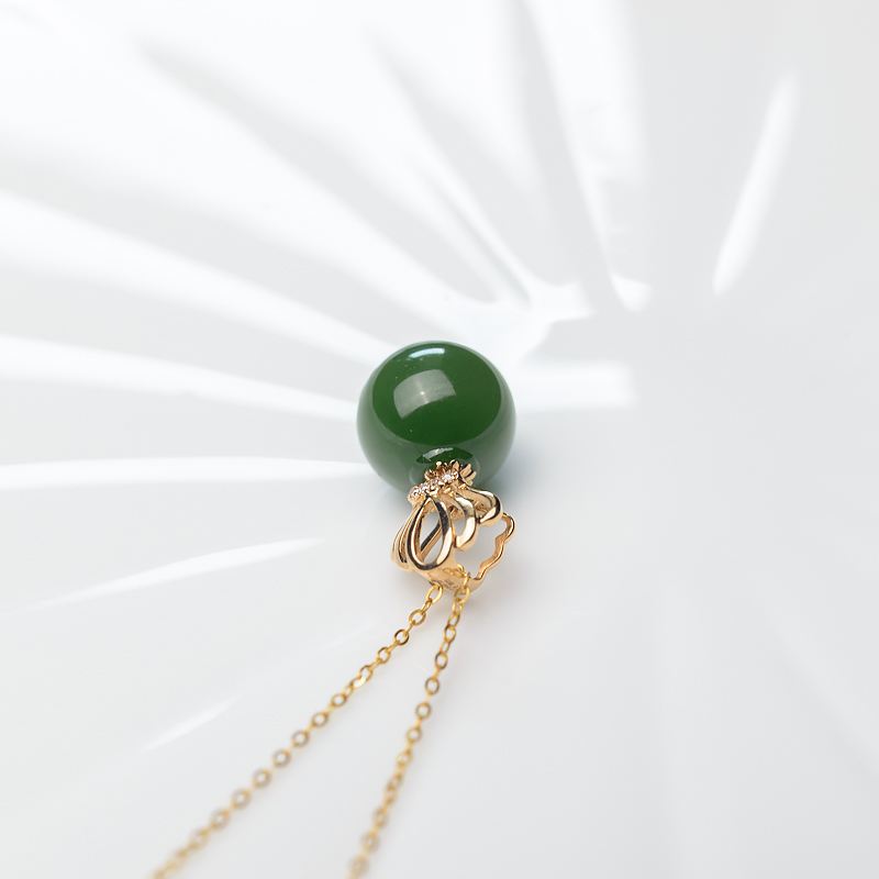 山料和田碧玉圆珠项链-红掌柜