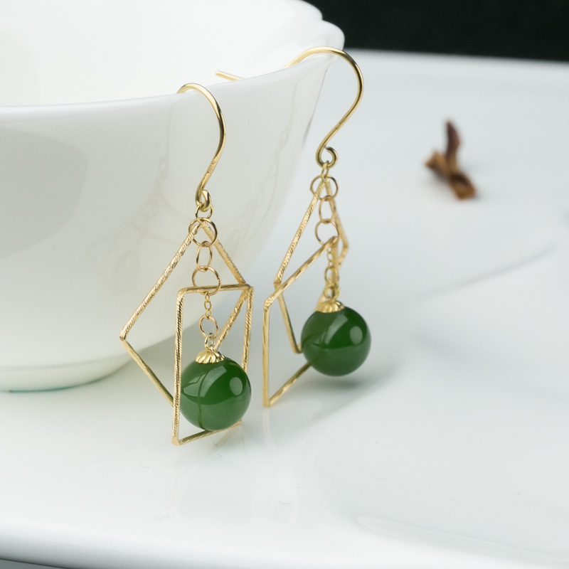 18K山料和田碧玉耳坠-红掌柜