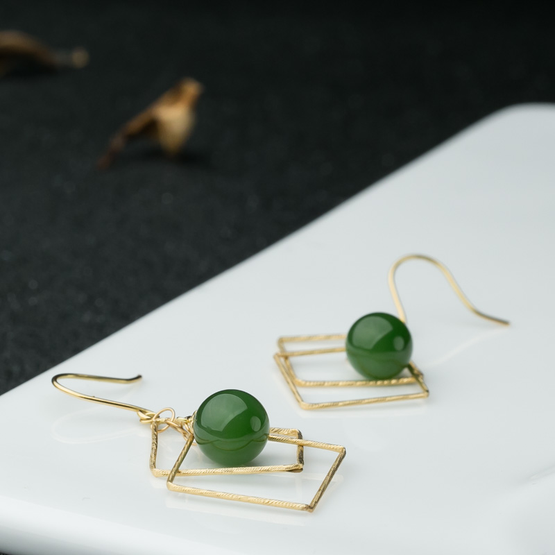 山料和田碧玉耳坠-红掌柜