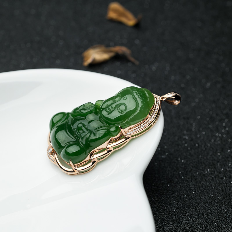 18K山料和田碧玉宝宝佛吊坠-红掌柜