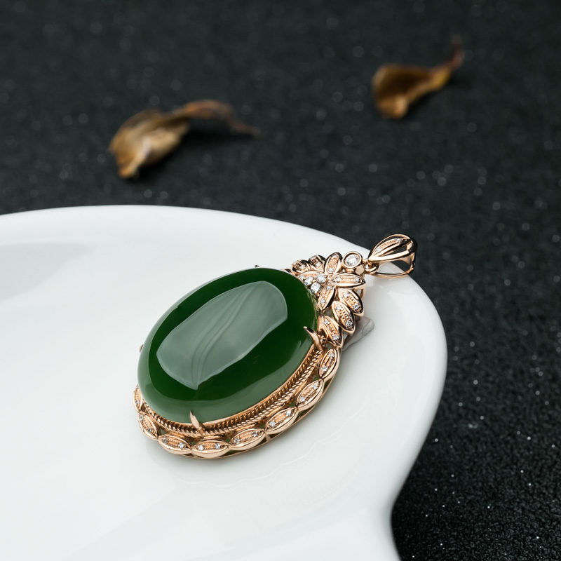 18K山料和田碧蛋面形吊坠-红掌柜