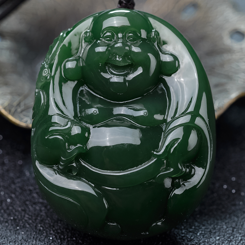 天然和田玉弥勒佛吊坠-红掌柜