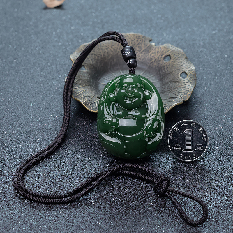 俄罗斯天然和田玉弥勒佛吊坠-红掌柜
