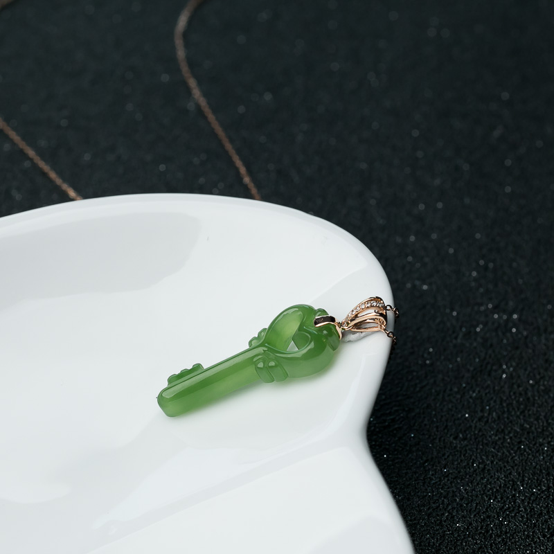 山料和田碧玉钥匙项链-红掌柜